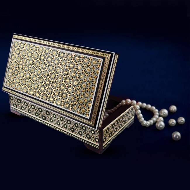 MARGOUN Handmade Khatamkari Inlaid Wooden Jewelry Box, Decorative Keepsake Box, Authentic Middle Eastern Marquetry Art, 20x10x5.5 cm -A