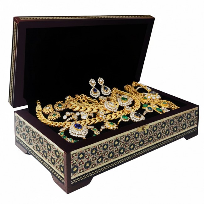 MARGOUN Handmade Khatamkari Inlaid Wooden Jewelry Box, Decorative Keepsake Box, Authentic Middle Eastern Marquetry Art, 20x10x5.5 cm -A