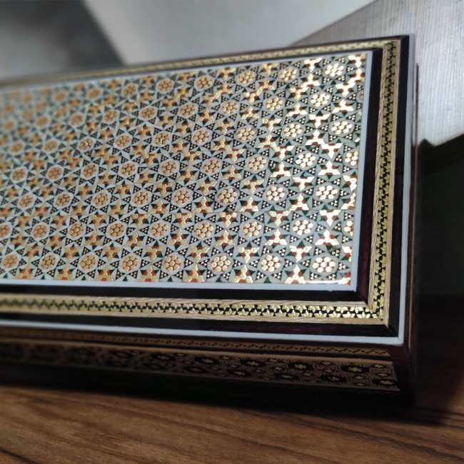 MARGOUN Handmade Khatamkari Inlaid Wooden Jewelry Box, Decorative Keepsake Box, Authentic Middle Eastern Marquetry Art, 20x10x5.5 cm -A