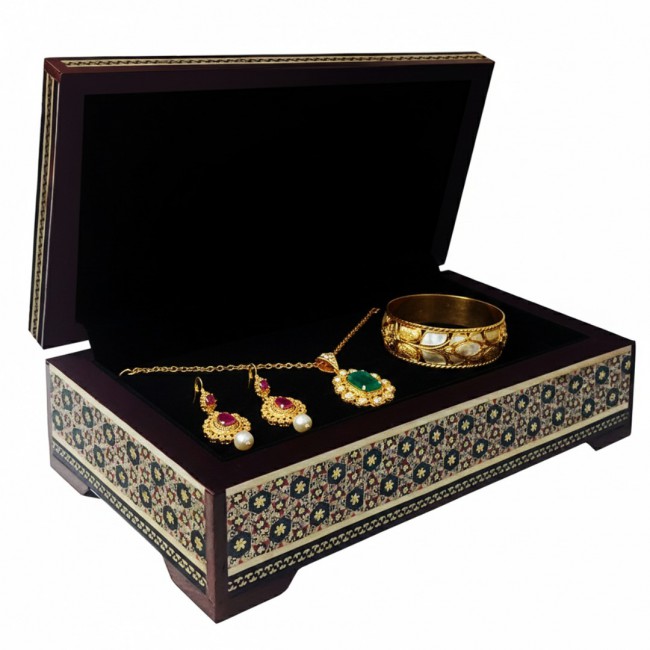 MARGOUN Handmade Khatamkari Inlaid Wooden Jewelry Box, Decorative Keepsake Box, Authentic Middle Eastern Marquetry Art, 20 x10 x 5.5 cm