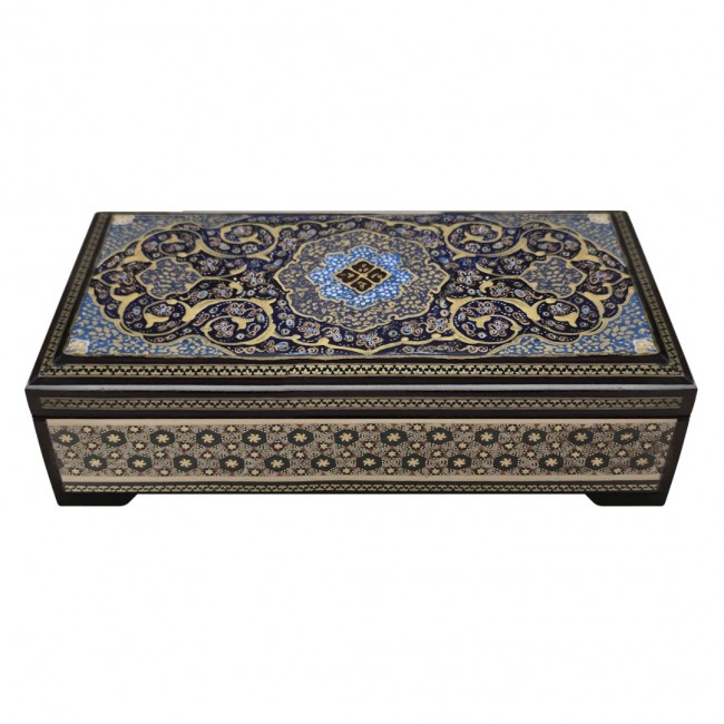 MARGOUN Handmade Khatamkari Inlaid Wooden Jewelry Box, Decorative Keepsake Box, Authentic Middle Eastern Marquetry Art, 20 x10 x 5.5 cm