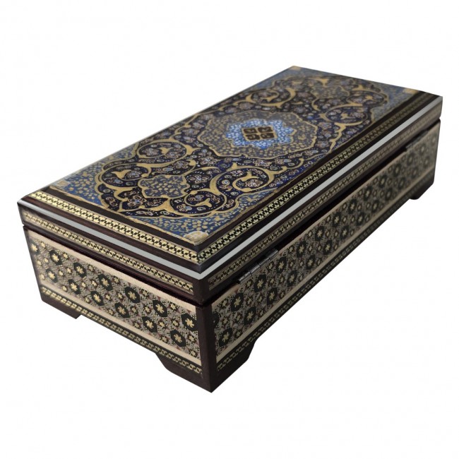 MARGOUN Handmade Khatamkari Inlaid Wooden Jewelry Box, Decorative Keepsake Box, Authentic Middle Eastern Marquetry Art, 20 x10 x 5.5 cm