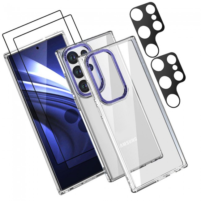 MARGOUN 5 Packs For Samsung Galaxy S23 Ultra Clear Case With 2 Screen Protectors and 2 Camera Lens Protectors/Purple