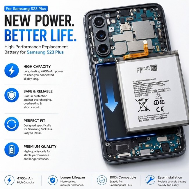 Margoun Replacement Battery for Samsung Galaxy S23 Plus , High Capacity Li-ion Internal Battery Cell