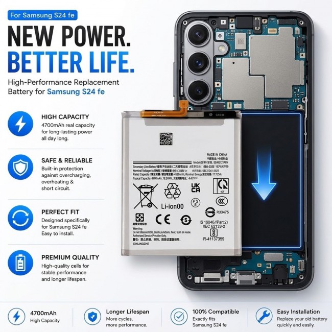 Margoun Replacement Battery for Samsung Galaxy S24 FE, High Capacity Li-ion Internal Battery Cell