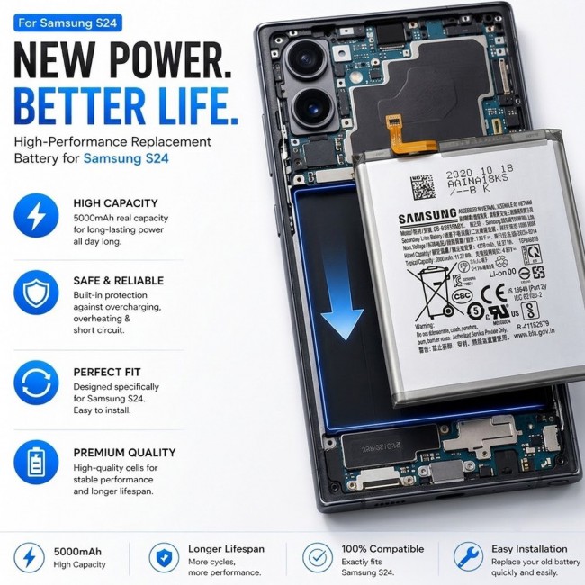 Margoun Replacement Battery for Samsung Galaxy S24 , High Capacity Li-ion Internal Battery Cell