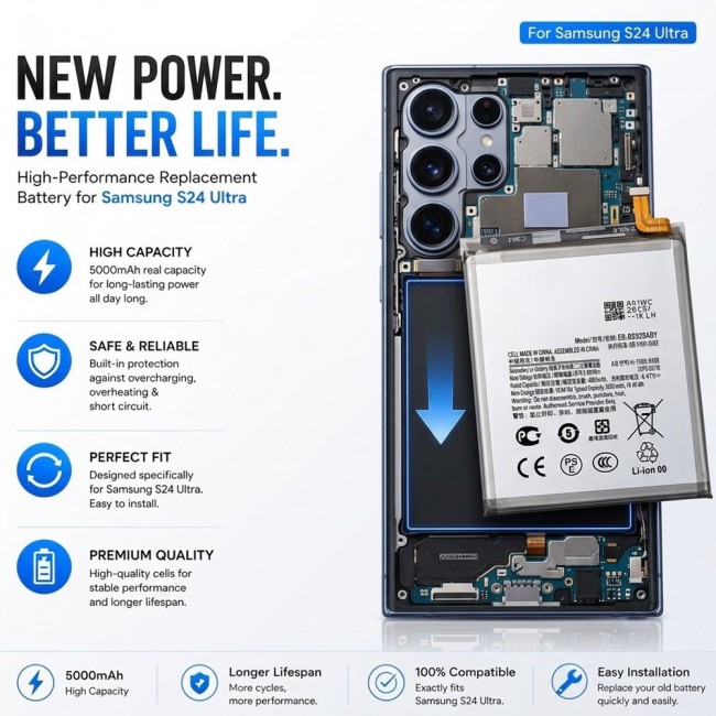 Margoun Replacement Battery for Samsung Galaxy S24 Ultra, High Capacity Li-ion Internal Battery Cell