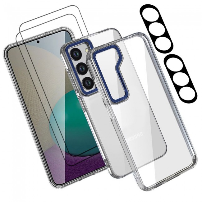 MARGOUN 5 Packs For Samsung Galaxy S23 Clear Case With 2 Screen Protectors and 2 Camera Lens Protectors/Blue