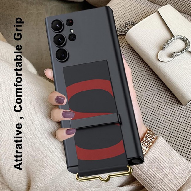 MARGOUN Samsung Galaxy S24 Ultra Case Ultra-Thin Hard Shockproof PC and PU Leather Wristband Cover Phone Case Luxury Slim Wrist Strap Kickstand Full Protective Anti-Scratch Case Black