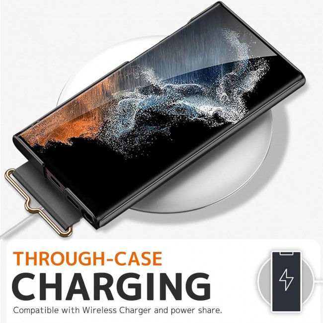 MARGOUN Samsung Galaxy S24 Ultra Case Ultra-Thin Hard Shockproof PC and PU Leather Wristband Cover Phone Case Luxury Slim Wrist Strap Kickstand Full Protective Anti-Scratch Case Black