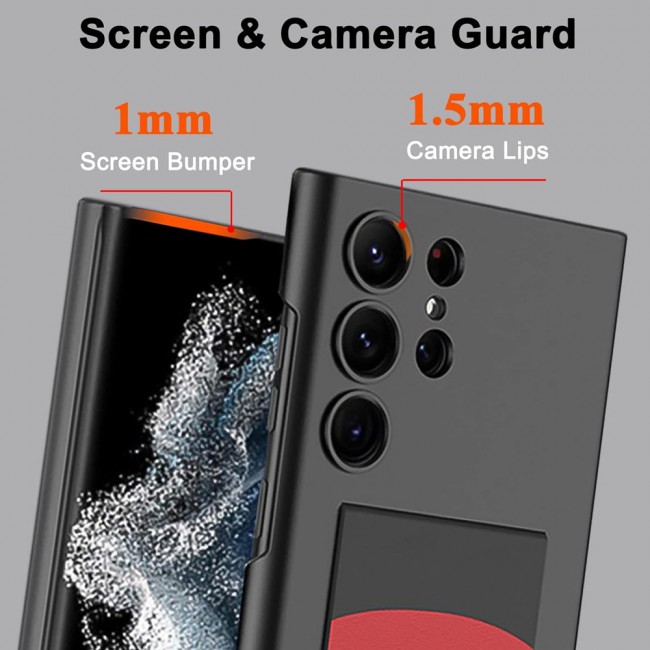 MARGOUN Samsung Galaxy S24 Ultra Case Ultra-Thin Hard Shockproof PC and PU Leather Wristband Cover Phone Case Luxury Slim Wrist Strap Kickstand Full Protective Anti-Scratch Case Black