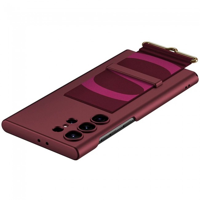 MARGOUN Samsung Galaxy S24 Ultra Case Ultra-Thin Hard Shockproof PC and PU Leather Wristband Cover Phone Case Luxury Slim Wrist Strap Kickstand Full Protective Anti-Scratch Case Red