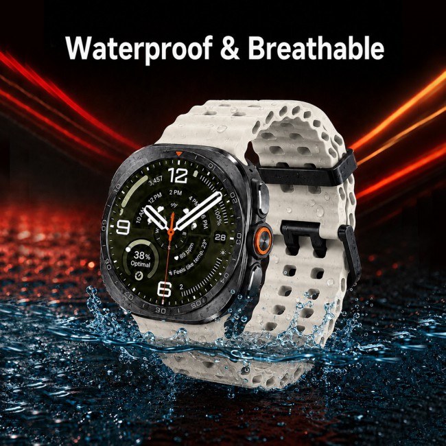 MARGOUN Silicone Sport Band Compatible with Samsung Galaxy Watch Ultra 2 (2026), No Gap Breathable Waterproof Replacement Strap for Men and Women - Starlight