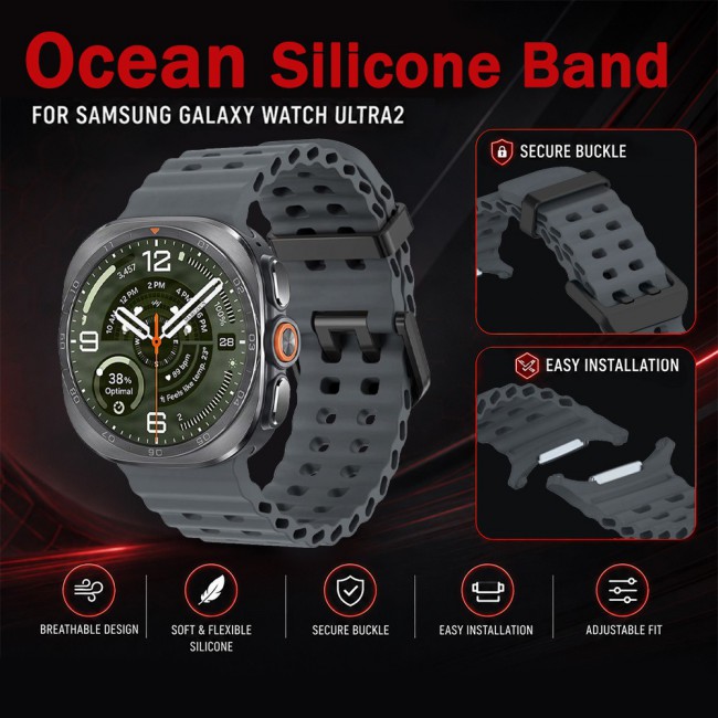 MARGOUN Silicone Sport Band Compatible with Samsung Galaxy Watch Ultra 2 (2026), No Gap Breathable Waterproof Replacement Strap for Men and Women - Dark Grey