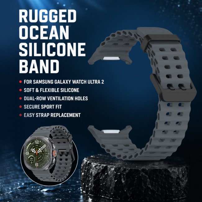MARGOUN Silicone Sport Band Compatible with Samsung Galaxy Watch Ultra 2 (2026), No Gap Breathable Waterproof Replacement Strap for Men and Women - Dark Grey