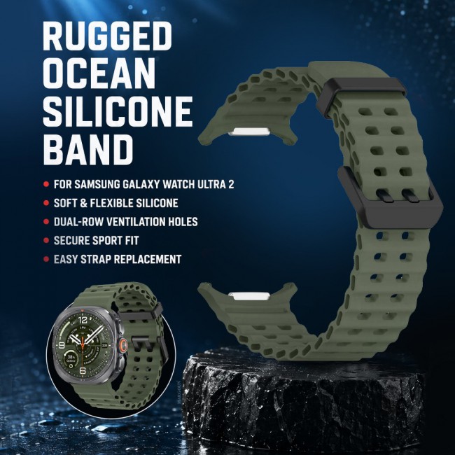 MARGOUN Silicone Sport Band Compatible with Samsung Galaxy Watch Ultra 2 (2026), No Gap Breathable Waterproof Replacement Strap for Men and Women - Army Green