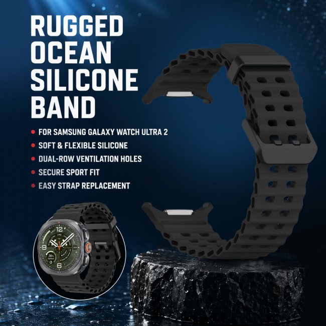 MARGOUN Silicone Sport Band Compatible with Samsung Galaxy Watch Ultra 2 (2026), No Gap Breathable Waterproof Replacement Strap for Men and Women - Black