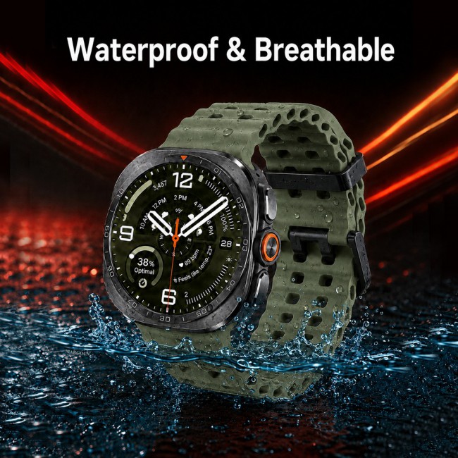 MARGOUN Silicone Sport Band Compatible with Samsung Galaxy Watch Ultra 2 (2026), No Gap Breathable Waterproof Replacement Strap for Men and Women - Army Green