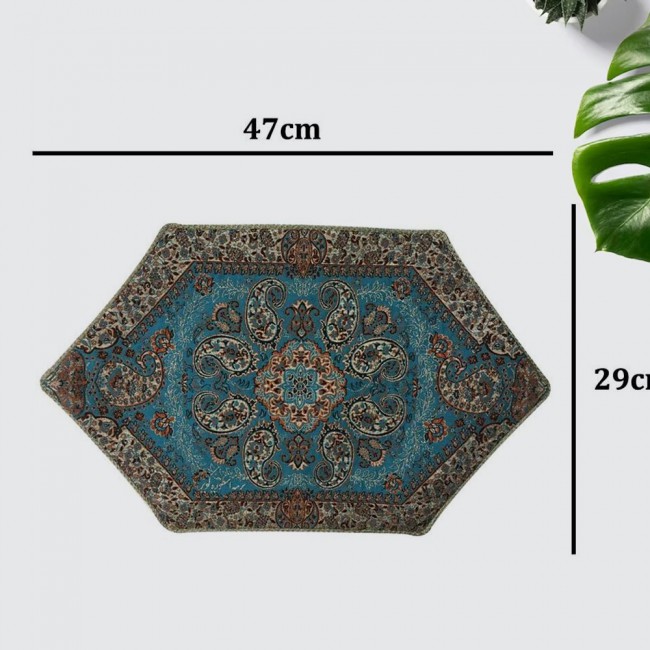 Margoun Persian Handmade Table Cloth with Traditional Pattern - Blue