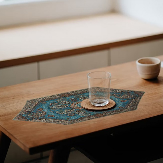 Margoun Persian Handmade Table Cloth with Traditional Pattern - Blue