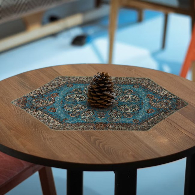Margoun Persian Handmade Table Cloth with Traditional Pattern - Blue