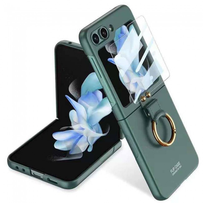 MARGOUN For Samsung Galaxy Z Flip 5, Ultra-thin Hard PC+ Tempered glass film Combination, Anti-Scratch, With Ring Sleeve, Shockproof Cover/Green