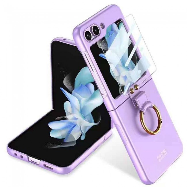 MARGOUN For Samsung Galaxy Z Flip 5, Ultra-thin Hard PC+ Tempered glass film Combination, Anti-Scratch, With Ring Sleeve, Shockproof Cover/Purple