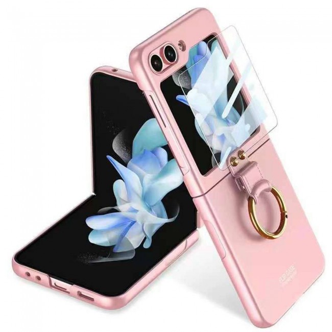 MARGOUN For Samsung Galaxy Z Flip 5, Ultra-thin Hard PC+ Tempered glass film Combination, Anti-Scratch, With Ring Sleeve, Shockproof Cover/Pink