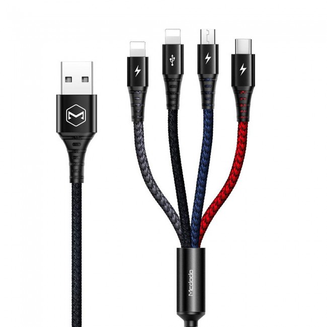 Mcdodo 4-In-1 Fast Charging 2.4A Cable , USB A to Lightning x2 , Micro USB and Type-C (NMT)