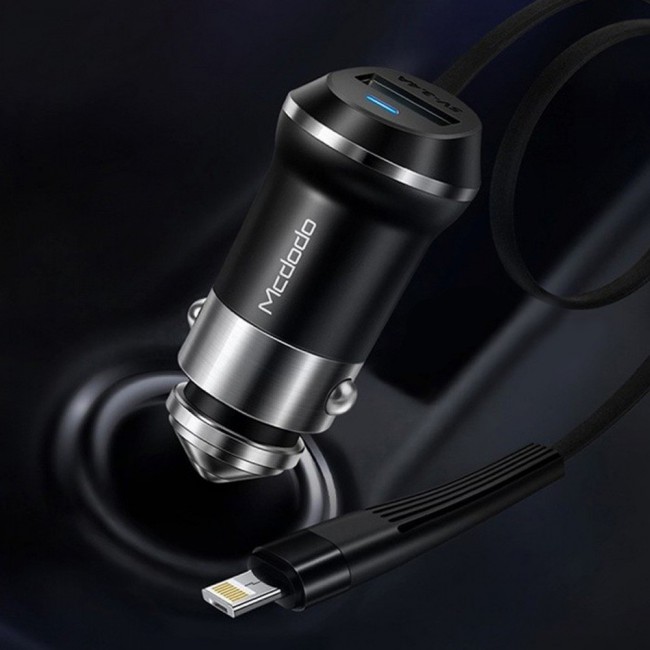 Mcdodo PCL_00MSZ232 Jazz Series Car Charger with 2 in 1 Lightning/Micro USB Cable - Black