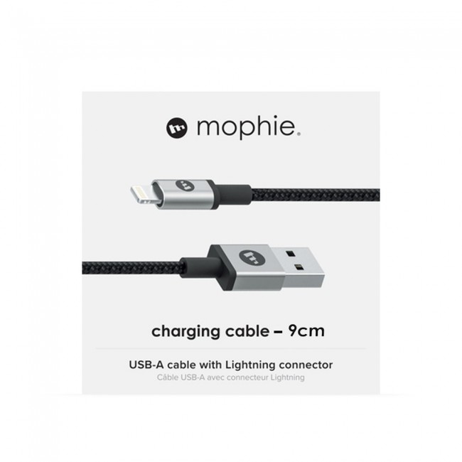 Mophie USB A to Lightning Charging Cable Braided Nylon 9cm - Black
