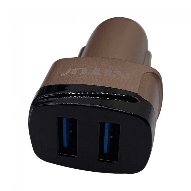 Nitu NT-CC835 Dual USB Car Charger 2.4A for Android and iOS with Lightning , Micro and Type-C USB Cable – Brown