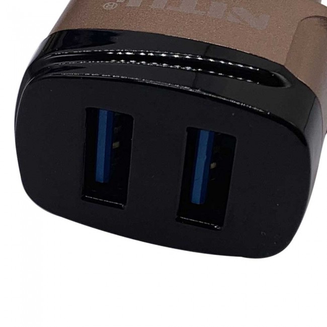 Nitu NT-CC835 Dual USB Car Charger 2.4A for Android and iOS with Lightning , Micro and Type-C USB Cable – Brown