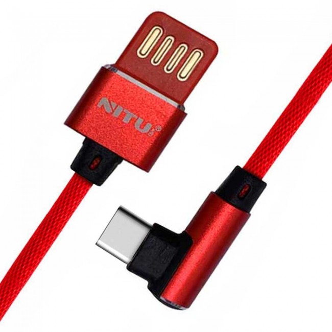 Nitu UC-021 Elbow Design Fabric High Speed Lightning , Micro and Type-C USB Data Cable 100cm – Red