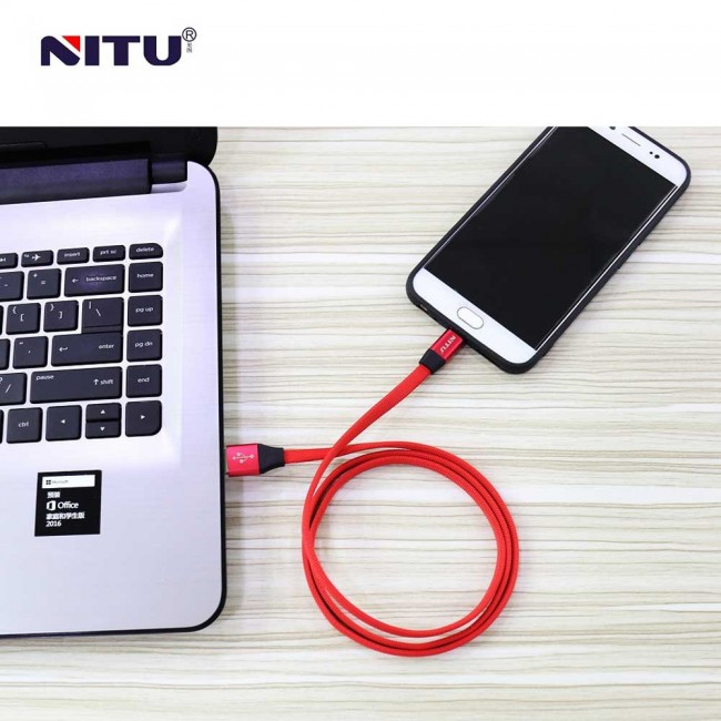 Nitu UC-021 Flat Fabric High Speed Lightning , Micro and Type-C USB Data Cable 100cm – Red