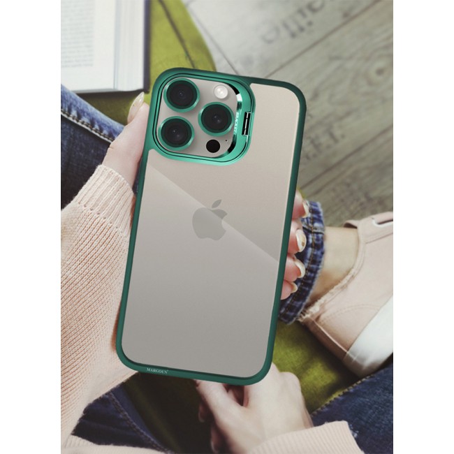 CATANES iPhone 15 Pro Case Cover and Lens Protector Built-in Camera Stand and Compatible with MagSafe Full Body Shockproof Case Clear Green