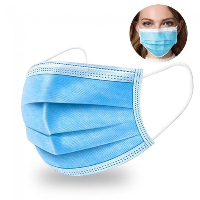50 Pieces 3-Layer Disposable Face Mask - Blue