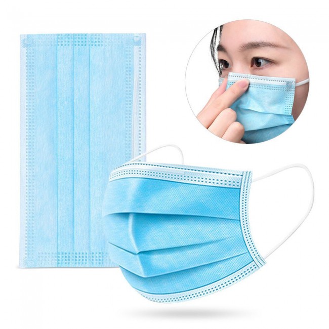50 Pieces 3-Layer Disposable Face Mask - Blue