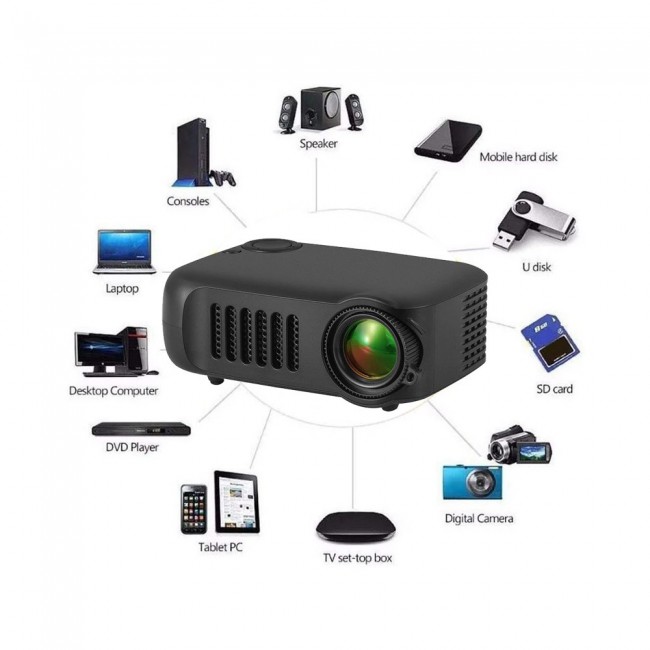 A2000 Mini LED Multimedia LCD Projector - Black