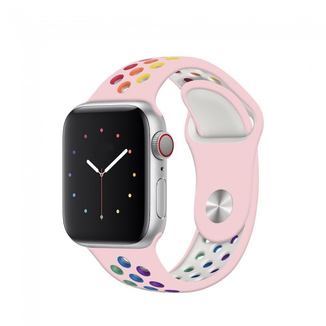 Apple Watch Band 42-44-45mm Silicone Nike Design Strap Henlein Series by Margoun - Pink Multicolor Pride Edition