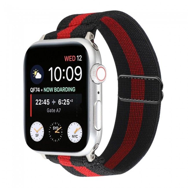 Apple Watch Band 42-44-45mm Elastic Fabric Nylon Cloth Strap - Striped Black Red