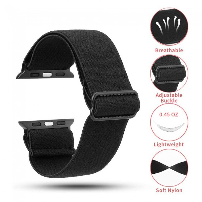 Apple Watch Band 42-44-45mm Elastic Fabric Nylon Cloth Strap - Black