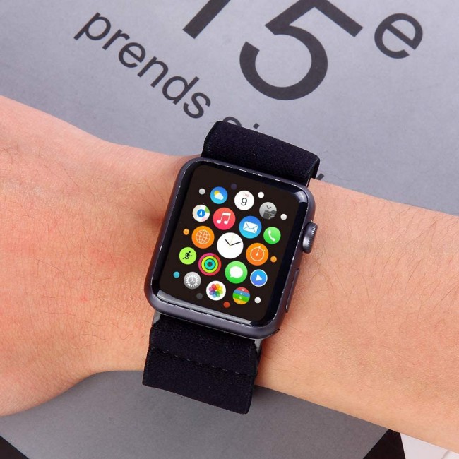Apple Watch Band 42-44-45mm Elastic Fabric Nylon Cloth Strap - Black