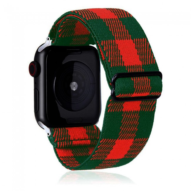 Apple Watch Band 42-44-45mm Elastic Fabric Nylon Cloth Strap - Plaid Green Red