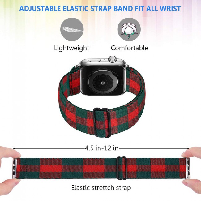 Apple Watch Band 42-44-45mm Elastic Fabric Nylon Cloth Strap - Plaid Green Red