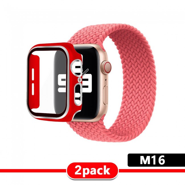 2Pack Apple Watch Yarn Braided Band Size M with Protective Case 44mm - All Colors with Silver Edge