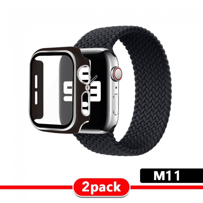 2Pack Apple Watch Yarn Braided Band Size M with Protective Case 44mm - All Colors with Silver Edge