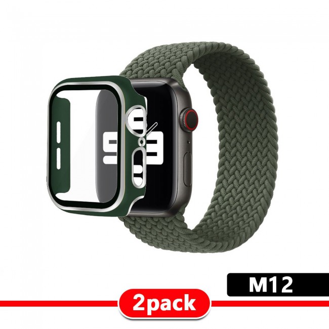2Pack Apple Watch Yarn Braided Band Size M with Protective Case 44mm - All Colors with Silver Edge
