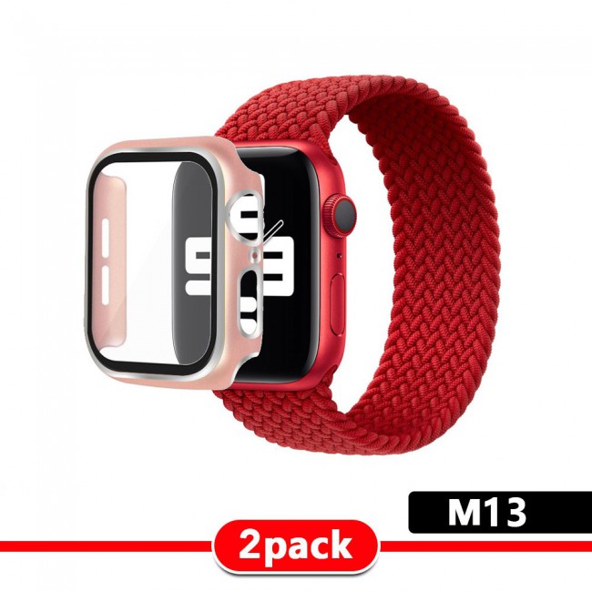 2Pack Apple Watch Yarn Braided Band Size M with Protective Case 44mm - All Colors with Silver Edge