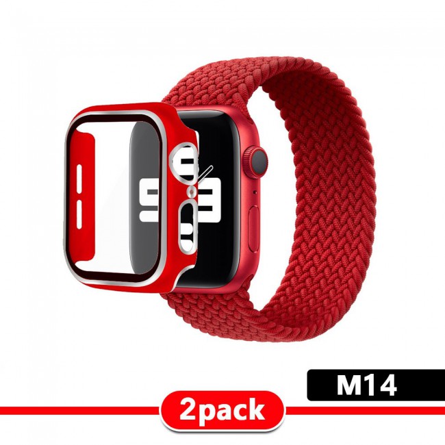 2Pack Apple Watch Yarn Braided Band Size M with Protective Case 44mm - All Colors with Silver Edge